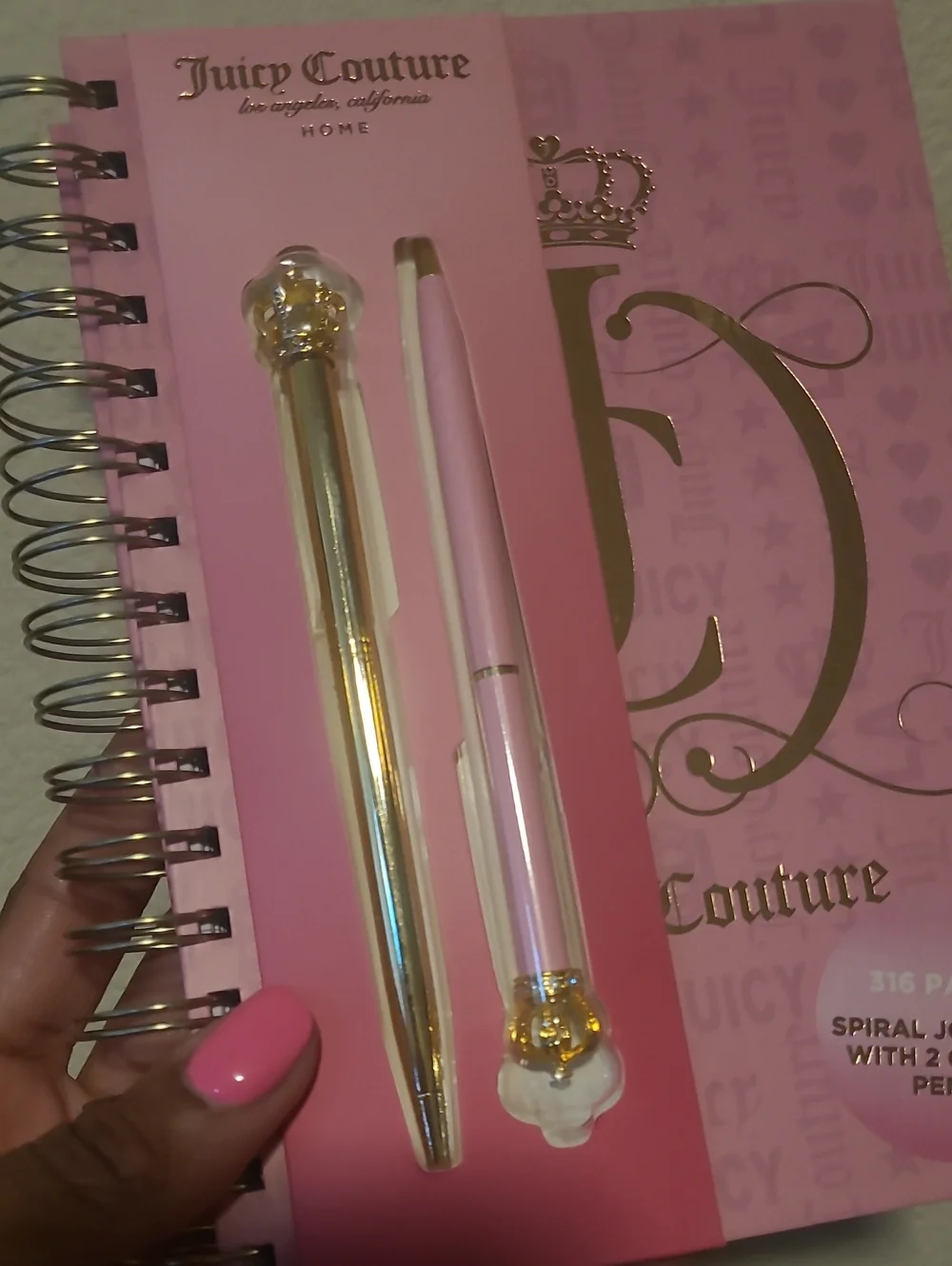 Juicy Couture Pink Spiral Notebook with Gold Accent Pens